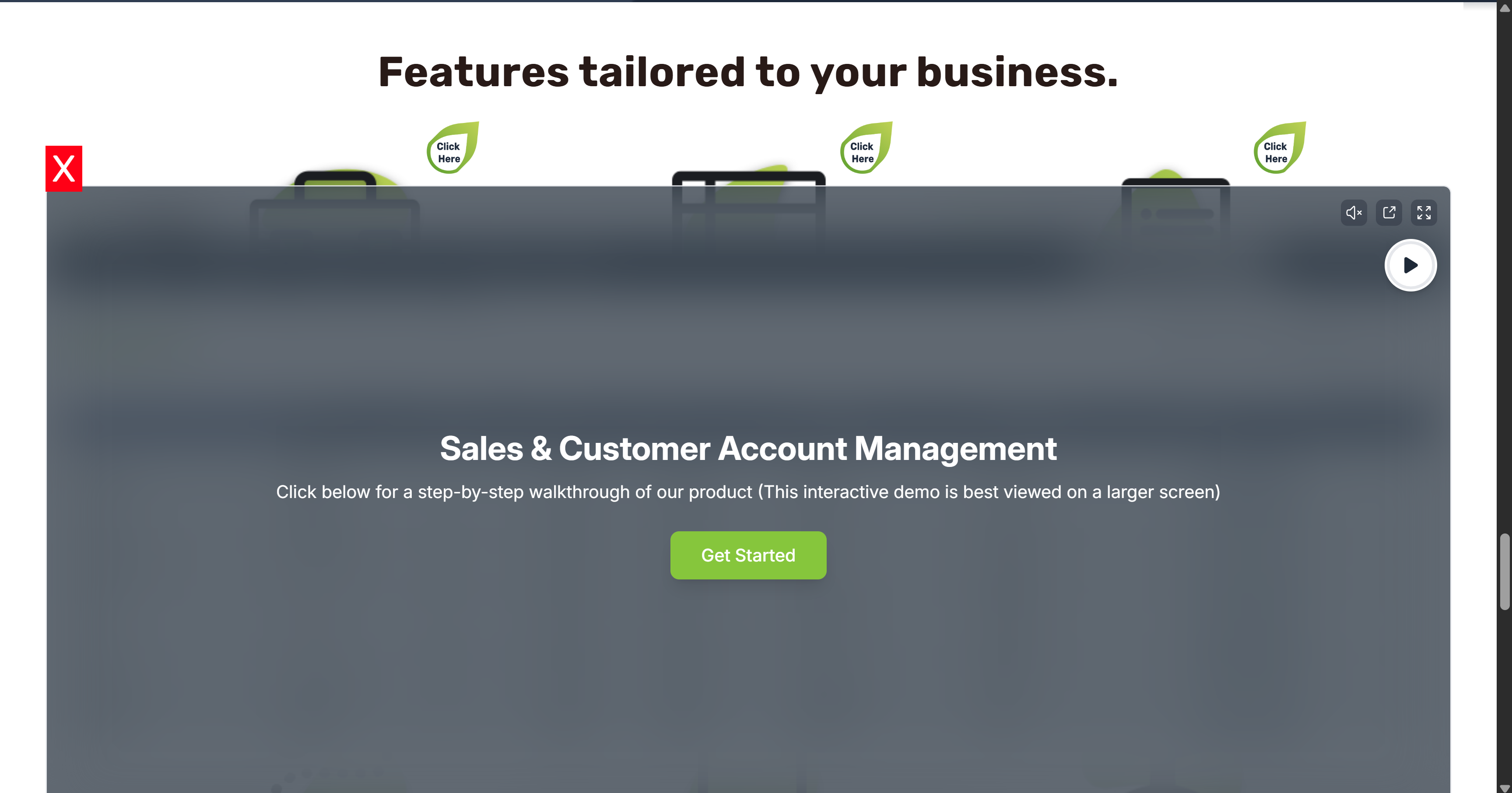A screenshot of the custom window popup that appears when you select a feature demo to preview.